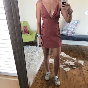 Burnt orange mini linen dress